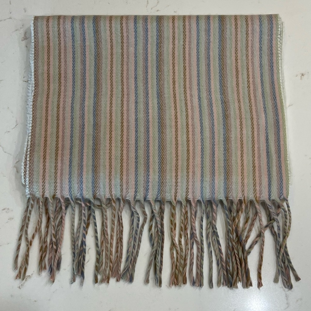 Cejon Neutral Multi Stripe Fringe Scarf Made in Italy NWT